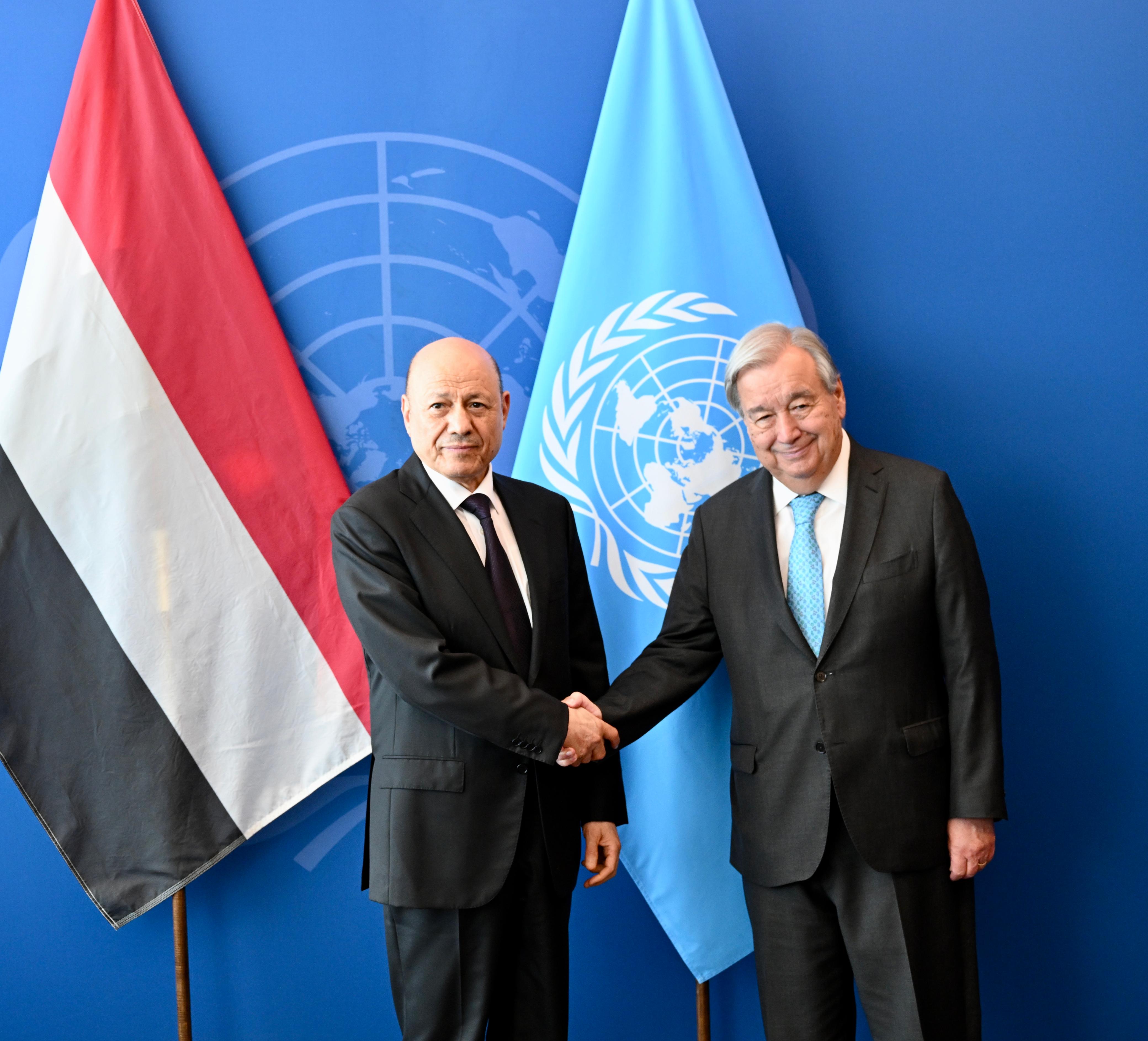 Guterres, in Meeting with President Al-Alimi, Announces Additional Protective Measures for Aid Workers in Yemen
