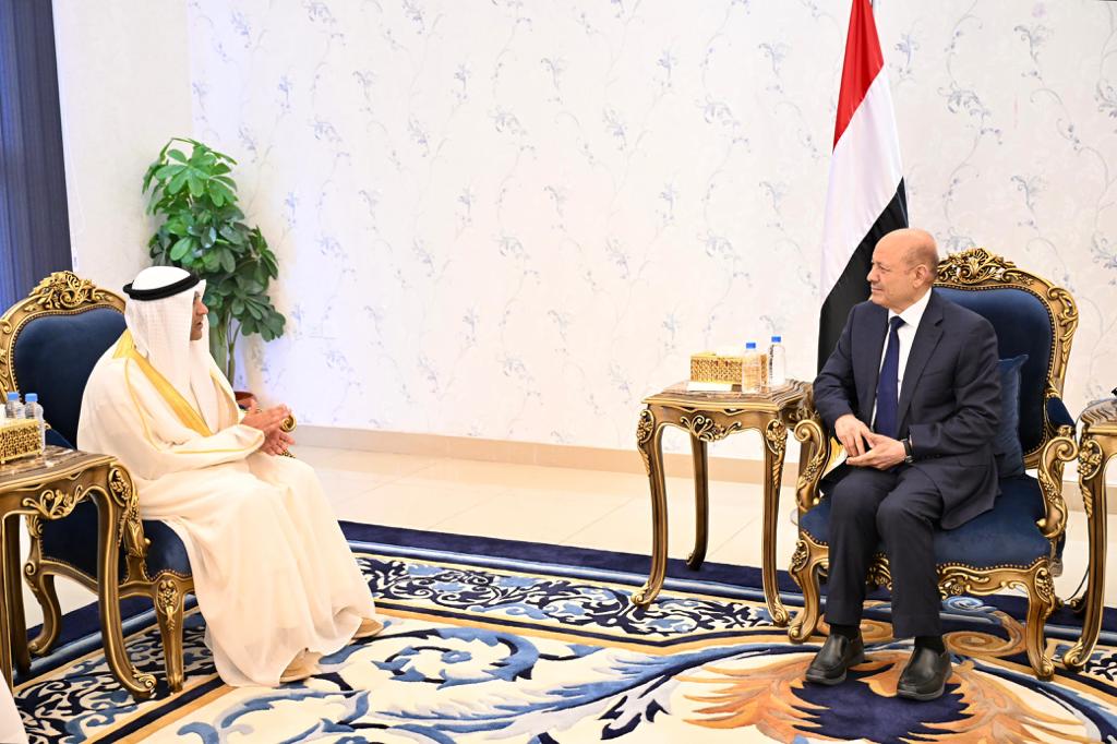 رئيس مجلس القيادة الرئاسي يستقبل في عدن الامين العام لمجلس التعاون لدول الخليج العربية 31 أغسطس 2023